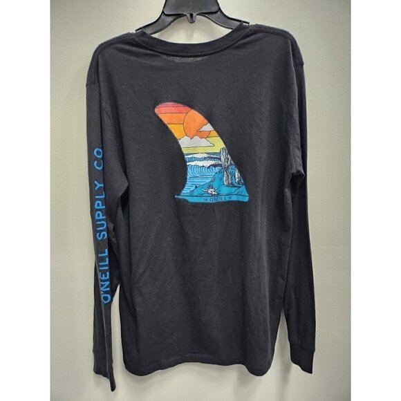 O'neill Mens Long Sleeve T-Shirt Large Black Printed Back Crew Neck Pullover - Picture 7 of 8